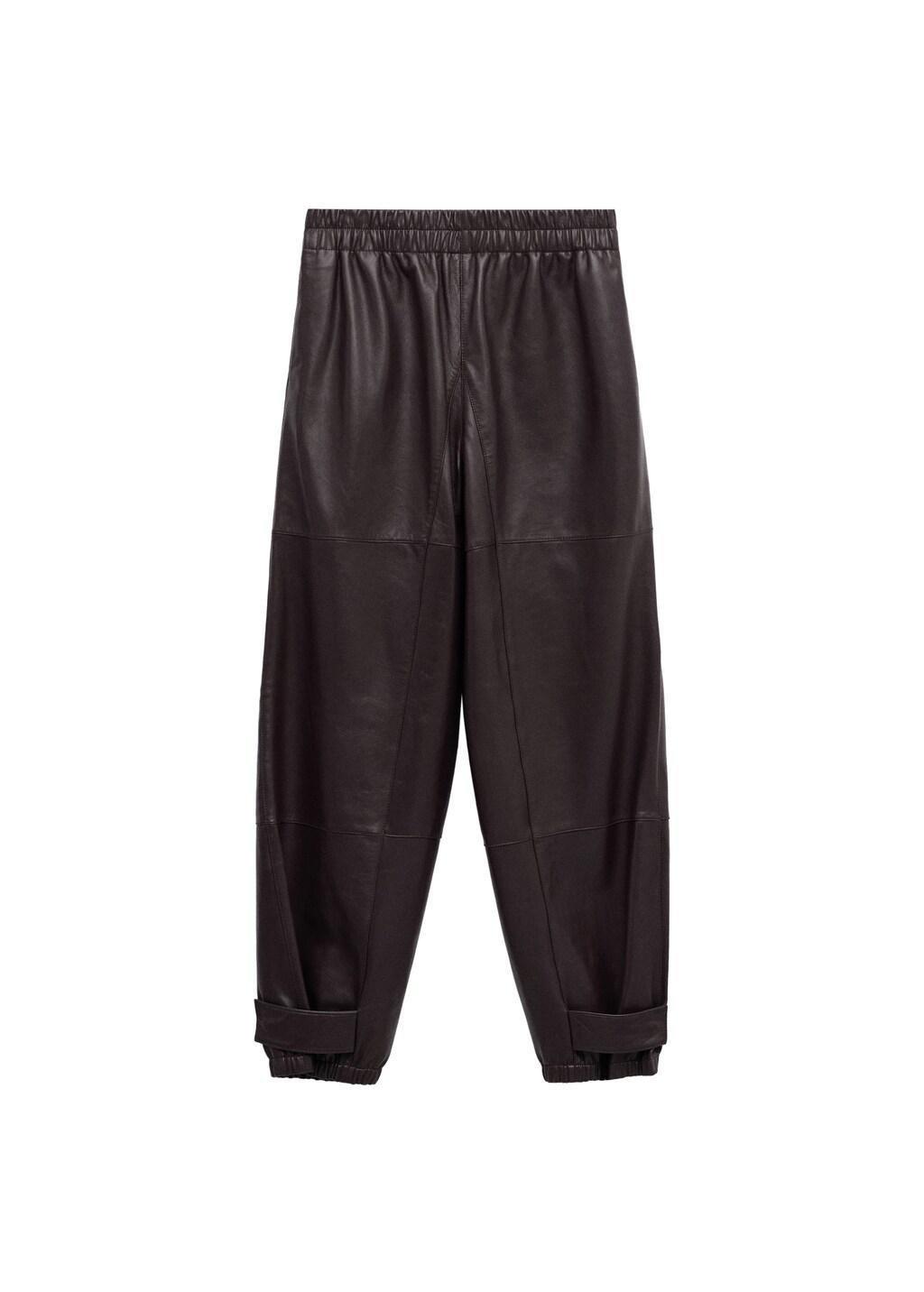 Red Buttoned Hem Leather Trousers, Dark Red, large image number 5