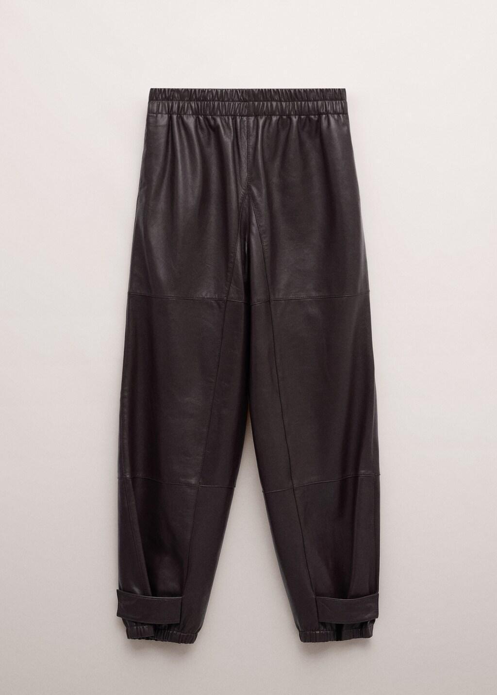 Red Buttoned Hem Leather Trousers, Dark Red, large image number 6