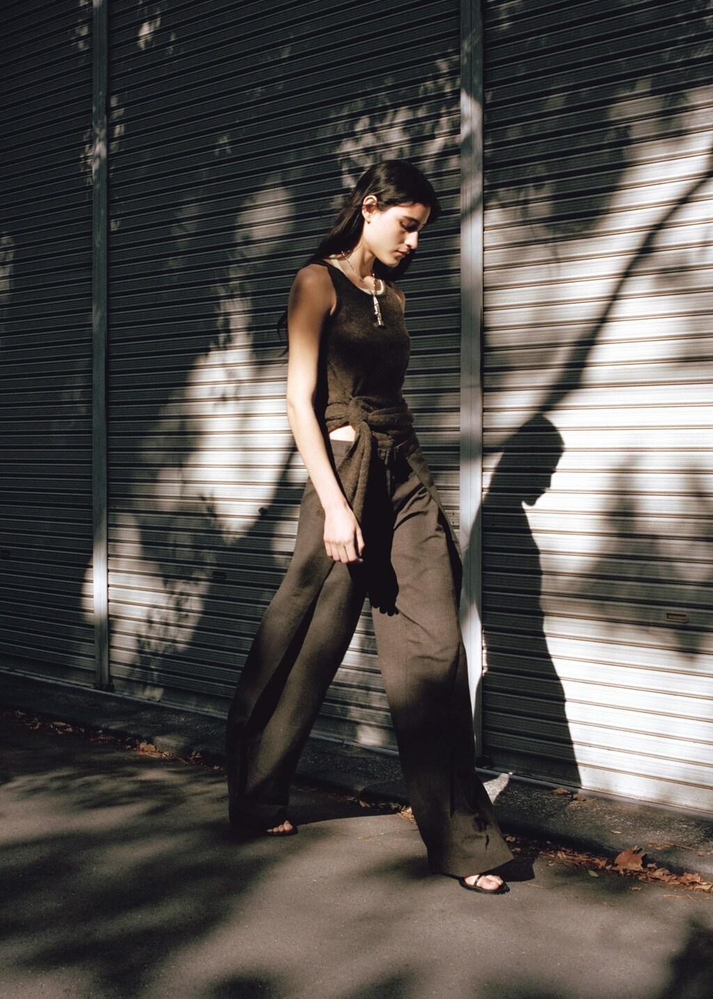 Brown Semi-Sheer Asymmetrical Alpaca Top, Medium Brown, large image number 0