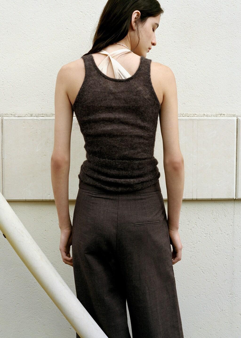 Brown Semi-Sheer Asymmetrical Alpaca Top, Medium Brown, large image number 2