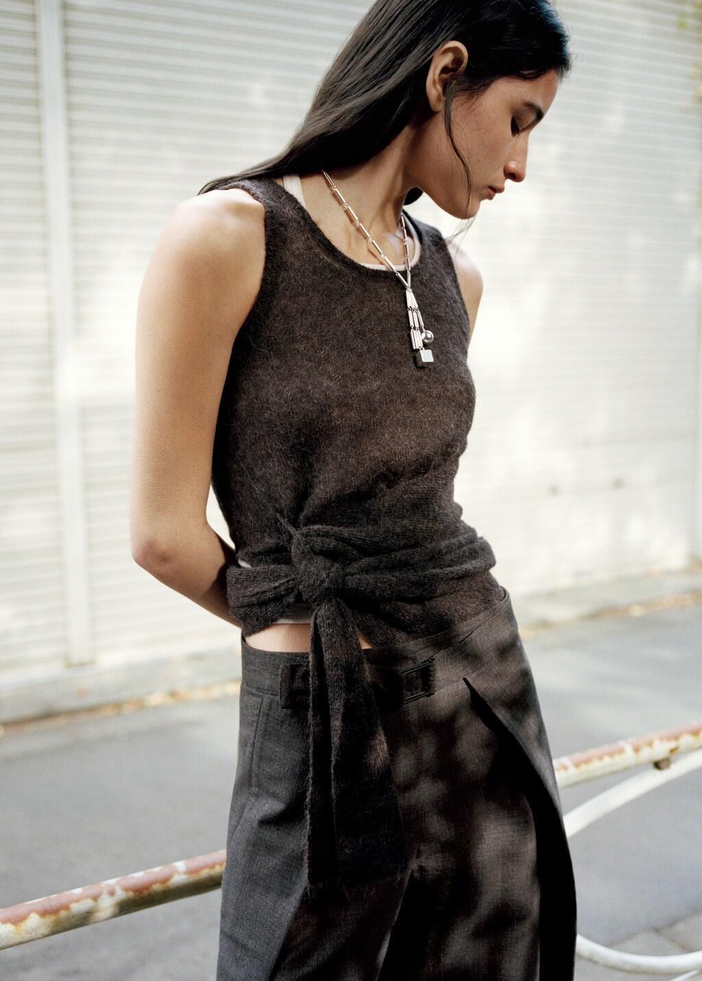 Brown Semi-Sheer Asymmetrical Alpaca Top, Medium Brown, large image number 3