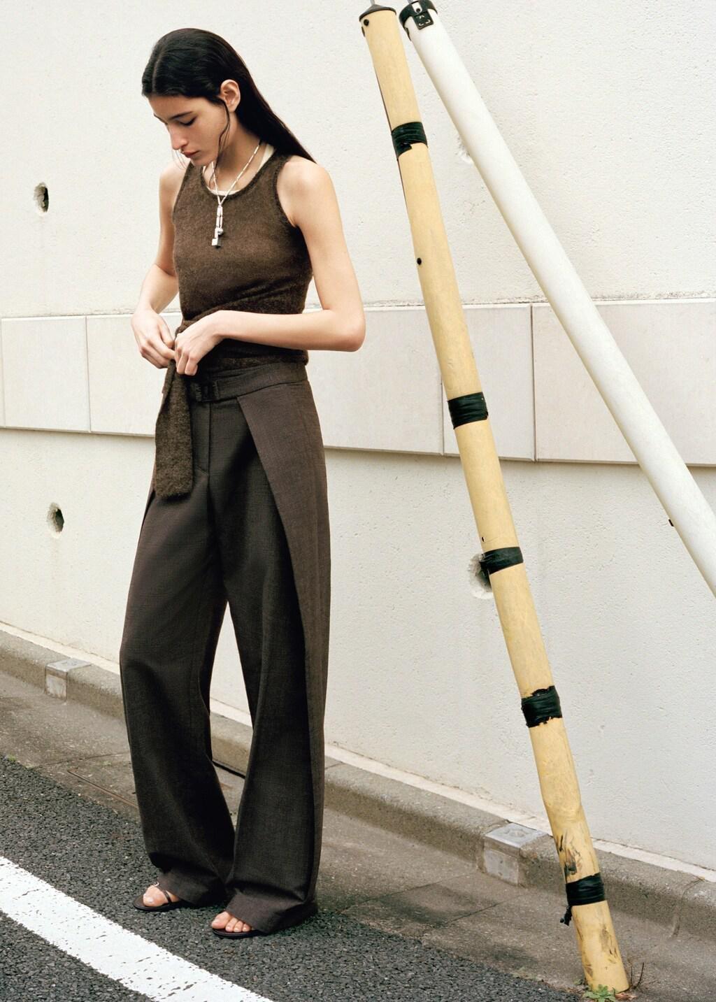 Brown Pleated Trousers With Belt, Brown, large image number 0