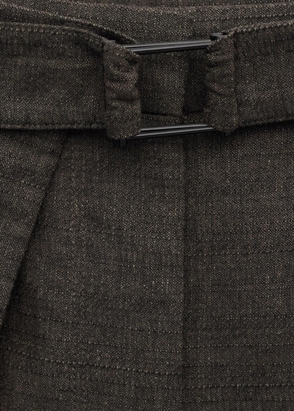 Brown Pleated Trousers With Belt, Brown, medium