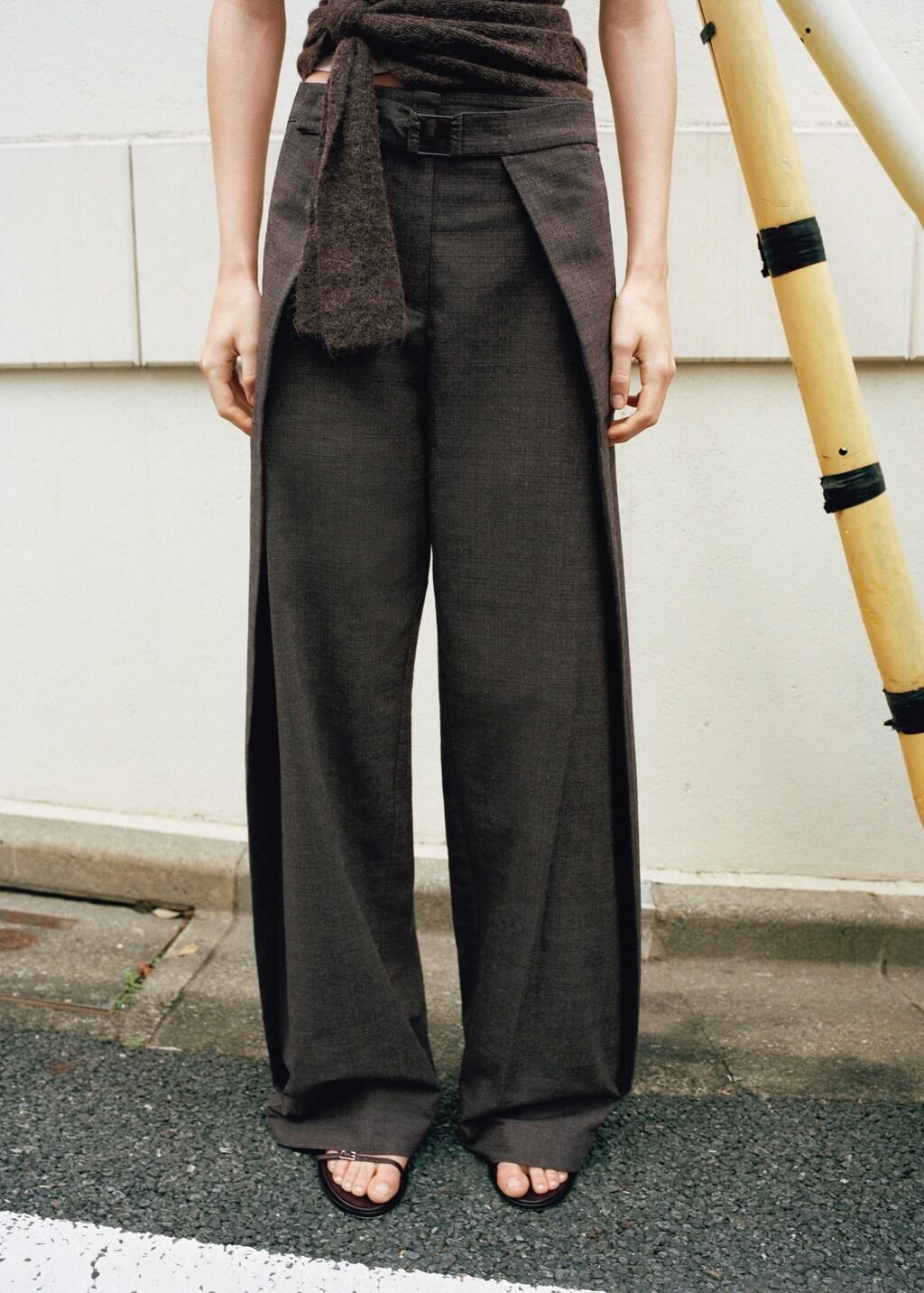 Brown Pleated Trousers With Belt, Brown, large image number 3