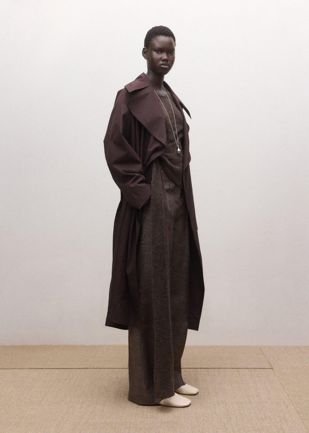 Burgundy Cotton Trench With Maxi Lapels And Belt, Dark Purple, medium