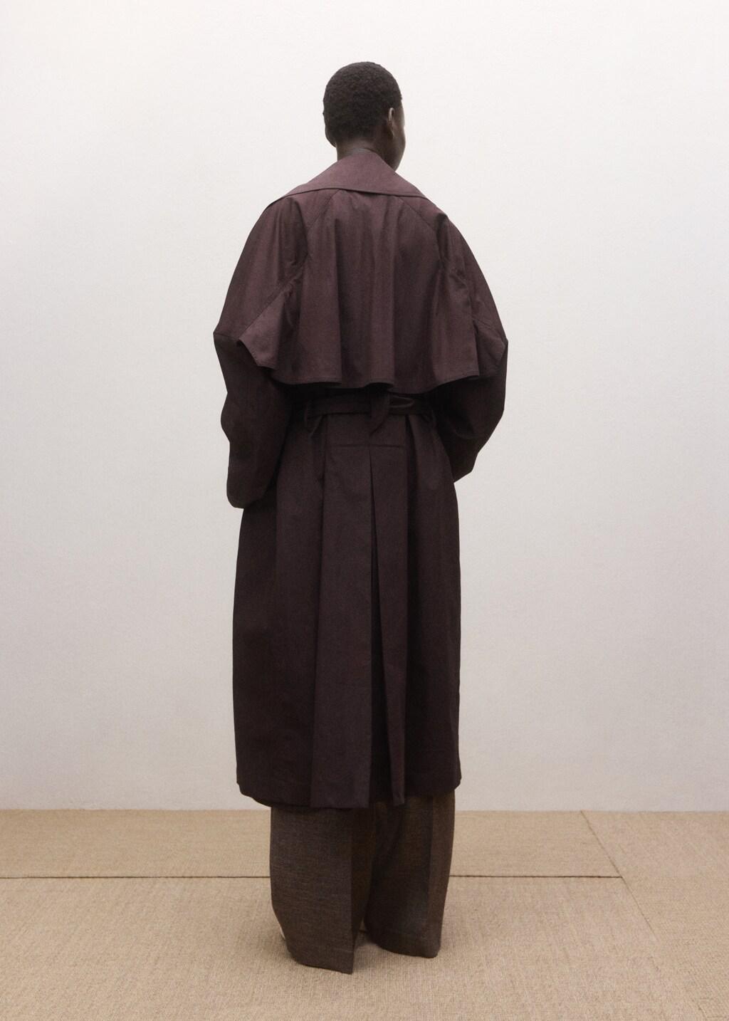 Burgundy Cotton Trench With Maxi Lapels And Belt, 0201_66, large image number 2