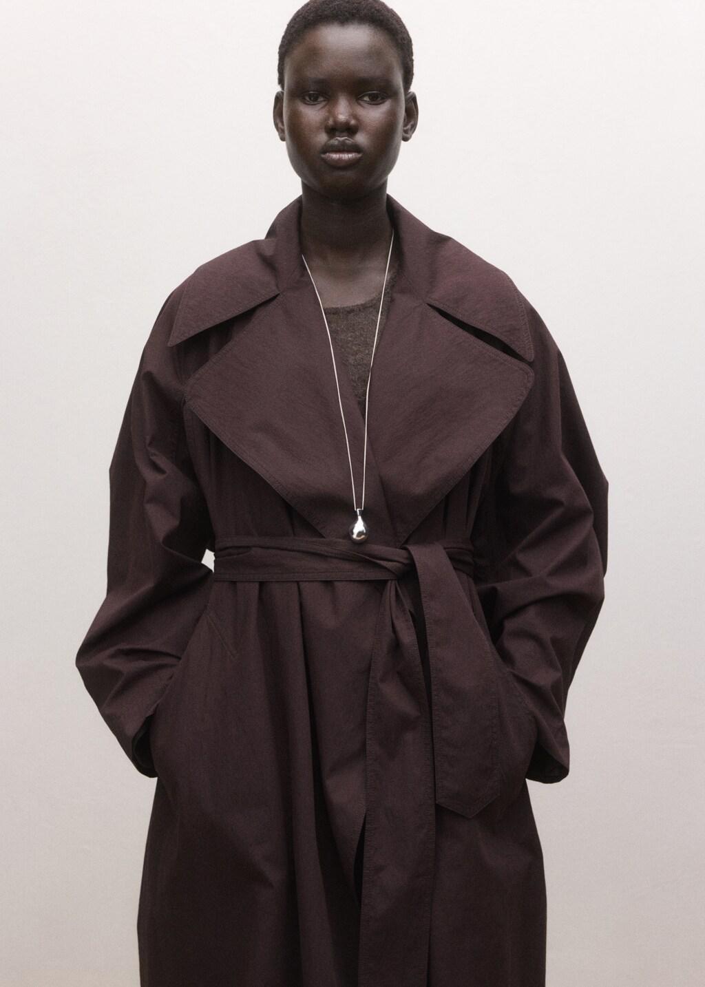Burgundy Cotton Trench With Maxi Lapels And Belt, Dark Purple, large image number 3