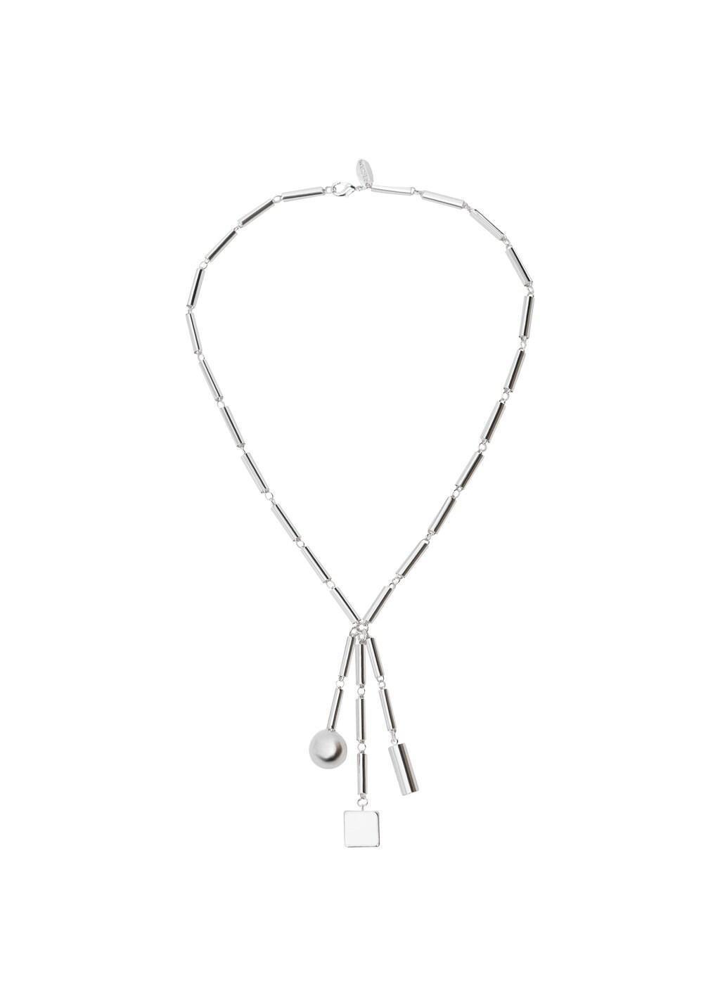 Silver Pendant Necklace With Metallic Pieces, Silver, large image number 3