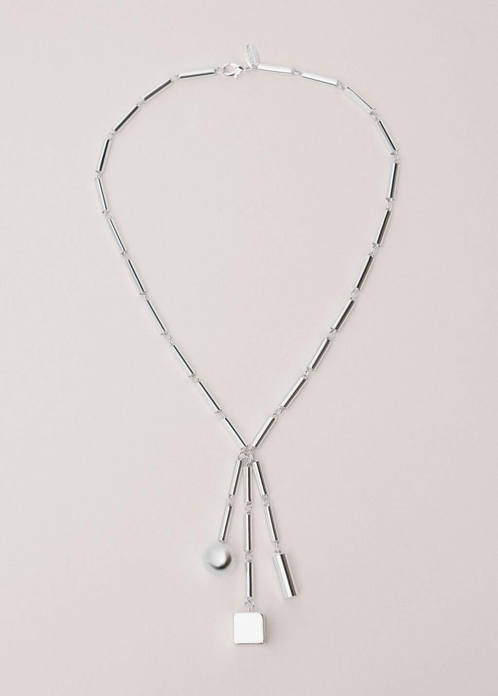 Silver Pendant Necklace With Metallic Pieces, Silver, large image number 4