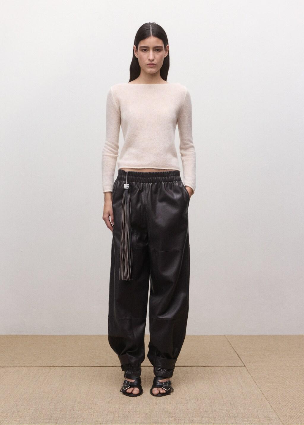 Black 100% Leather Fringe Keyring, Black, large image number 0