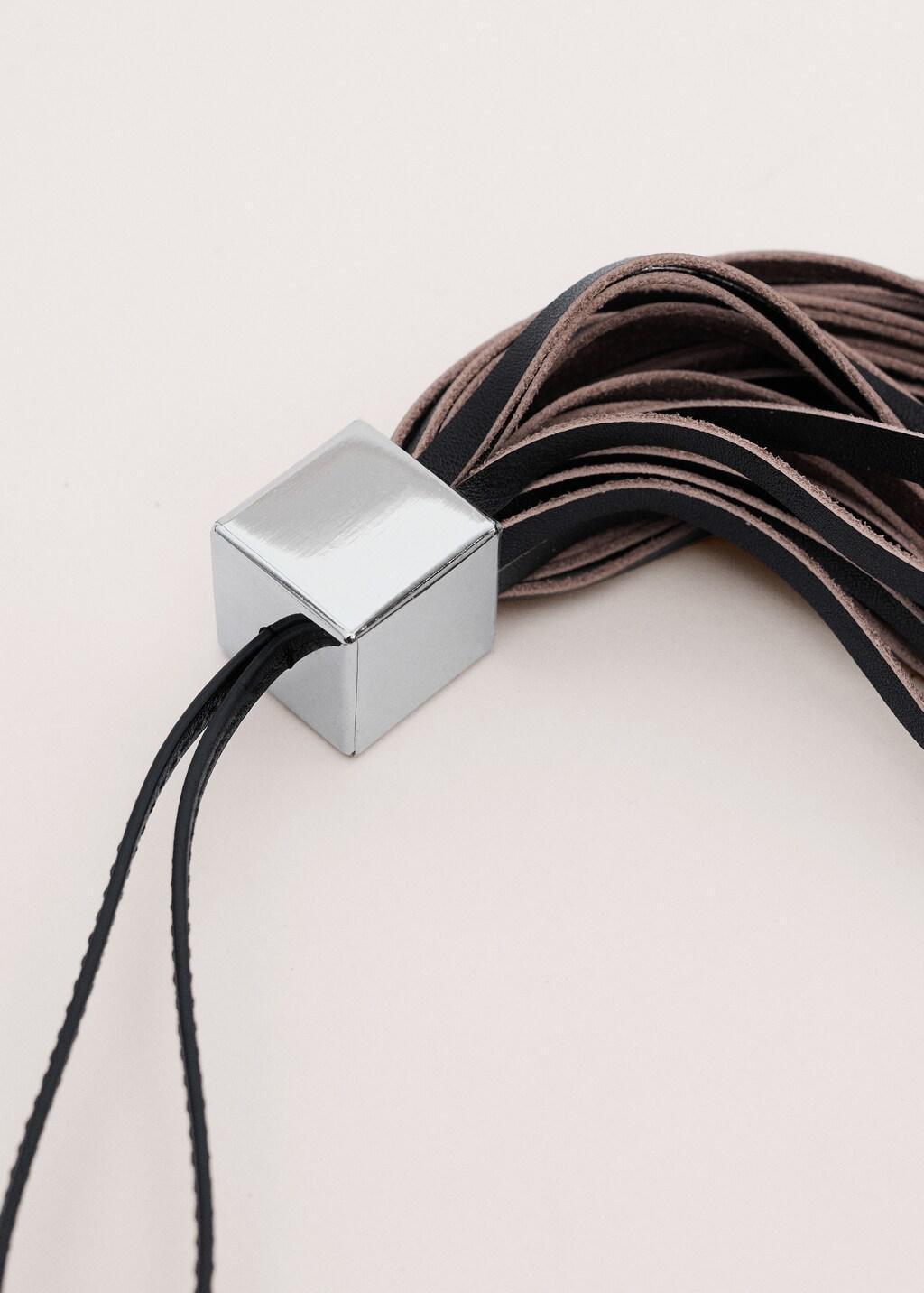 Black 100% Leather Fringe Keyring, Black, medium