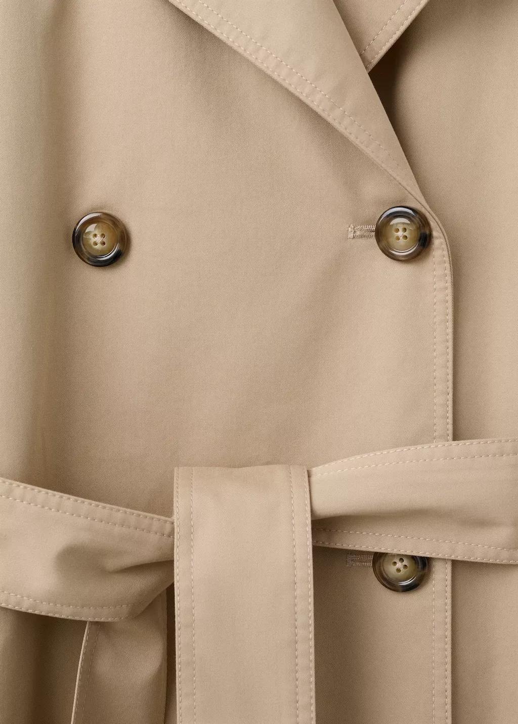 Beige Long Double-Breasted Trench Coat, Light Beige, medium