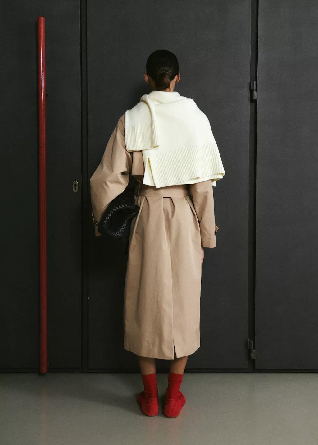 Beige Long Double-Breasted Trench Coat, Light Beige, medium