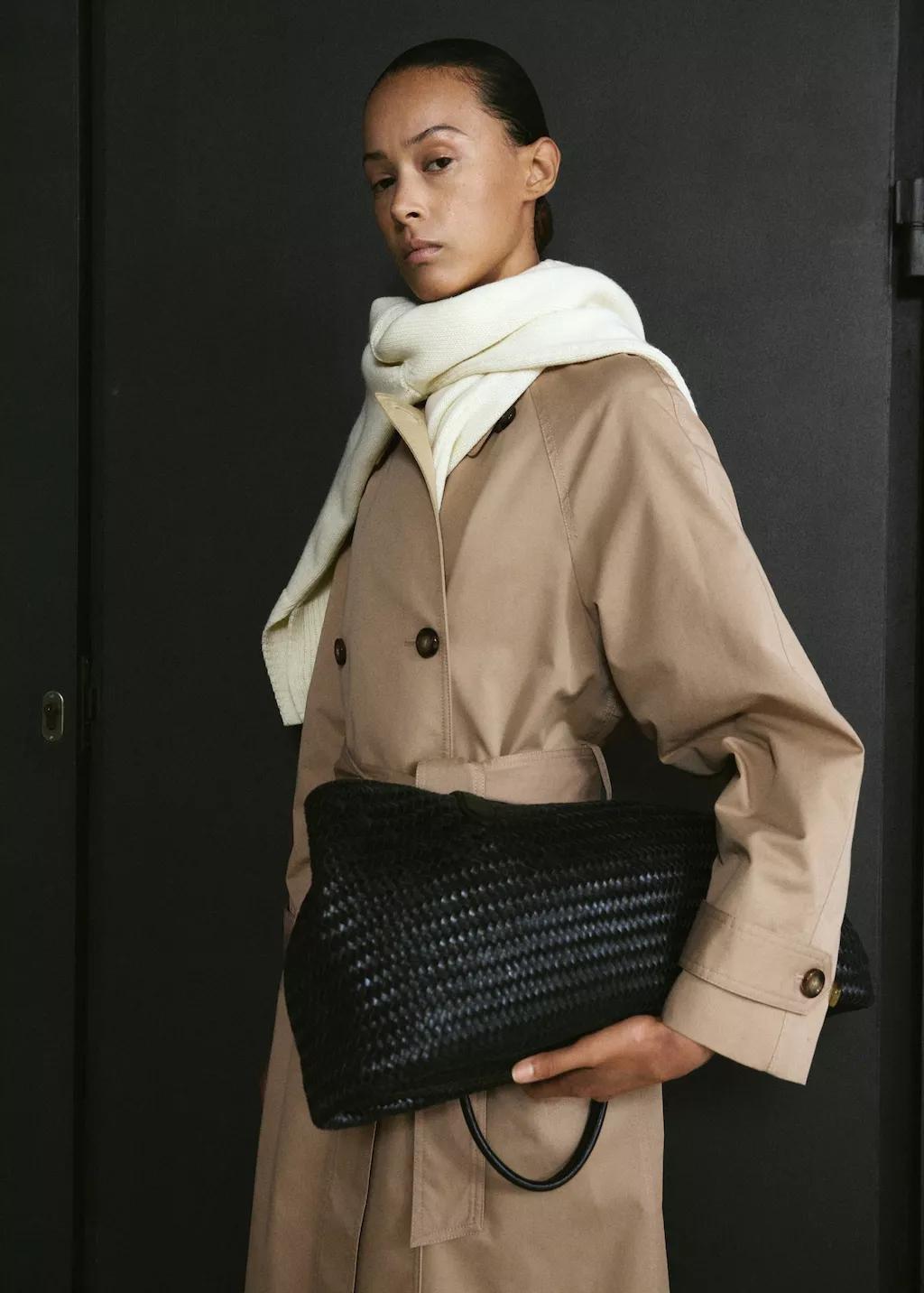 Beige Long Double-Breasted Trench Coat, Light Beige, large image number 4