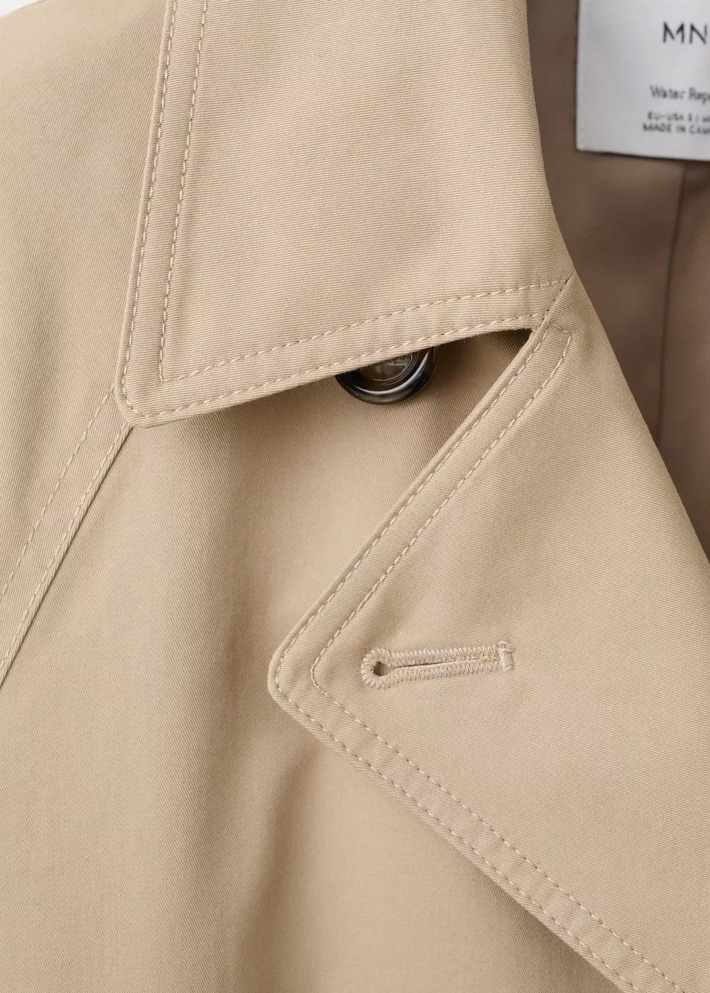 Beige Long Double-Breasted Trench Coat, Light Beige, large image number 5
