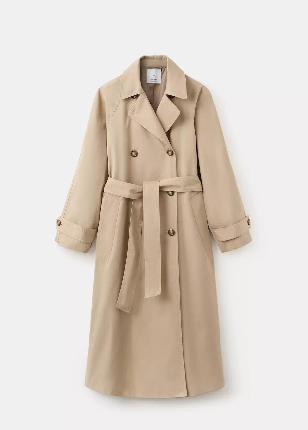 Beige Long Double-Breasted Trench Coat, Light Beige, large image number 7