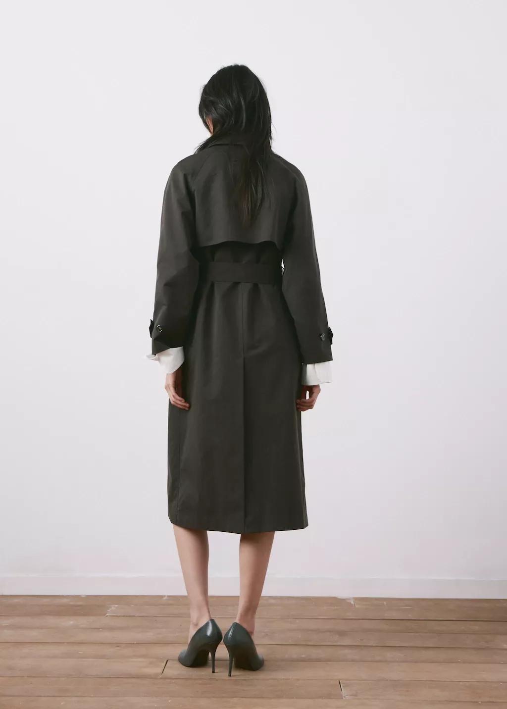 Brown Long Double-Breasted Trench Coat, Dark Brown, large image number 2