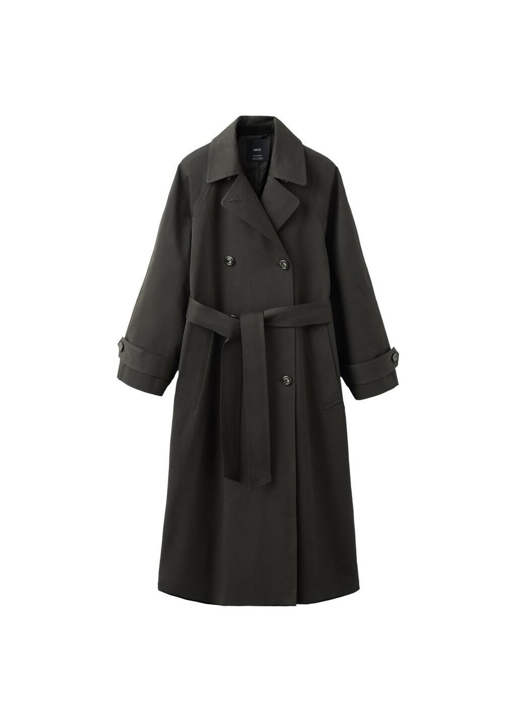 Brown Long Double-Breasted Trench Coat, Dark Brown, large image number 6