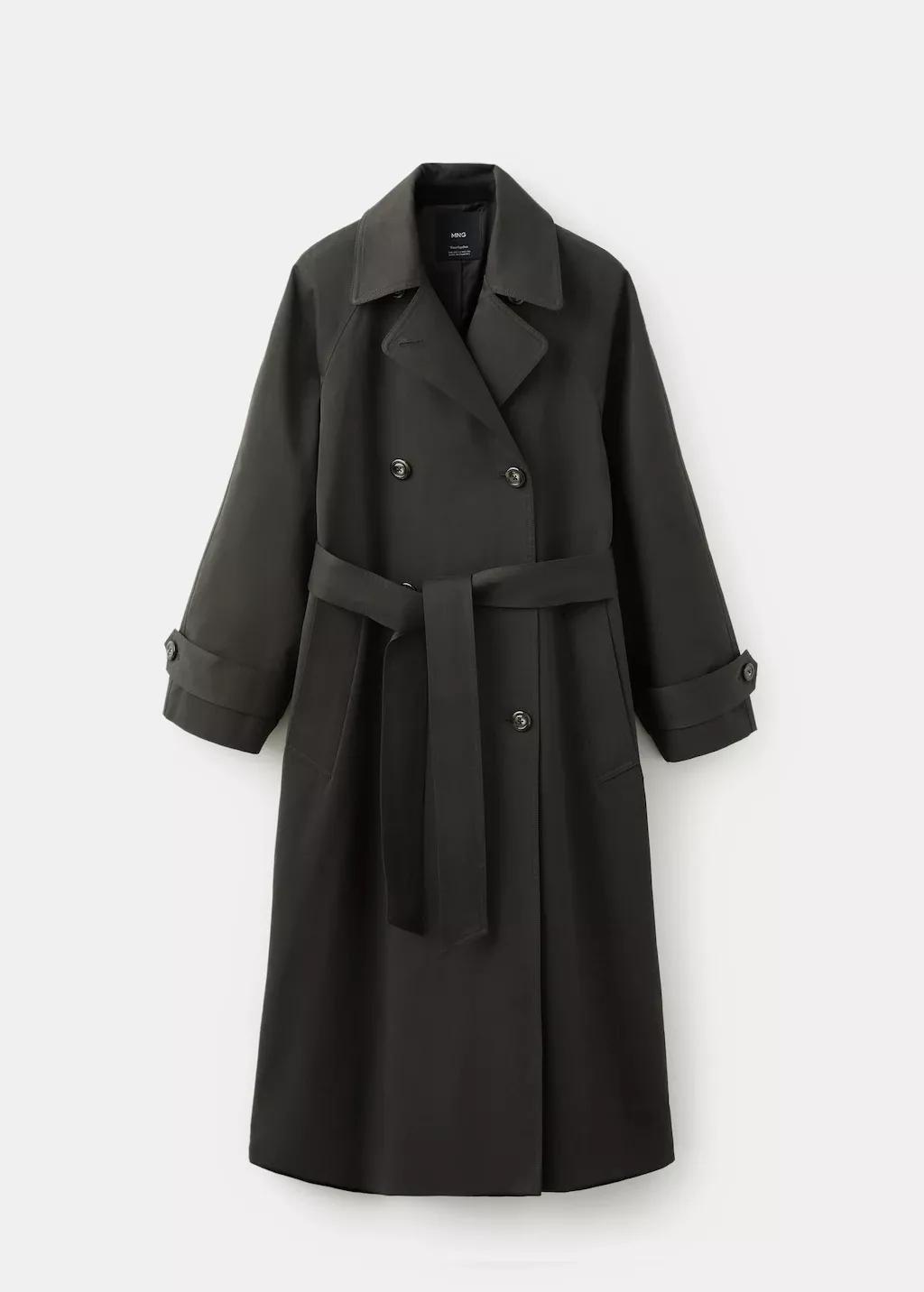 Brown Long Double-Breasted Trench Coat, Dark Brown, large image number 7