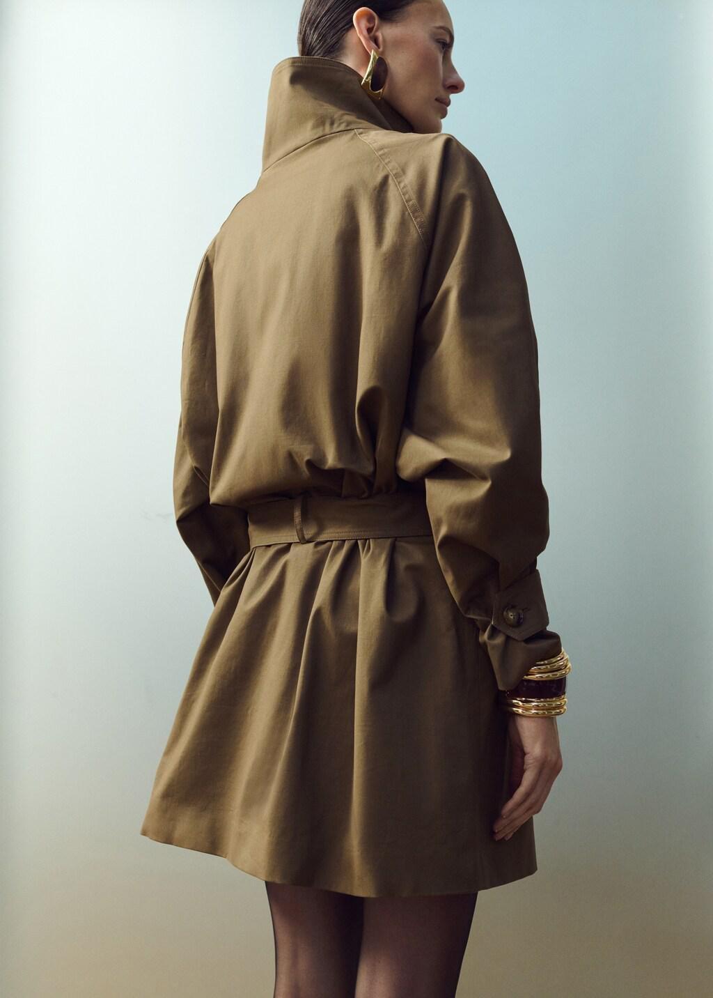 MEDIUM BROWN Funnel neck belted trench coat, Medium Brown, large image number 2