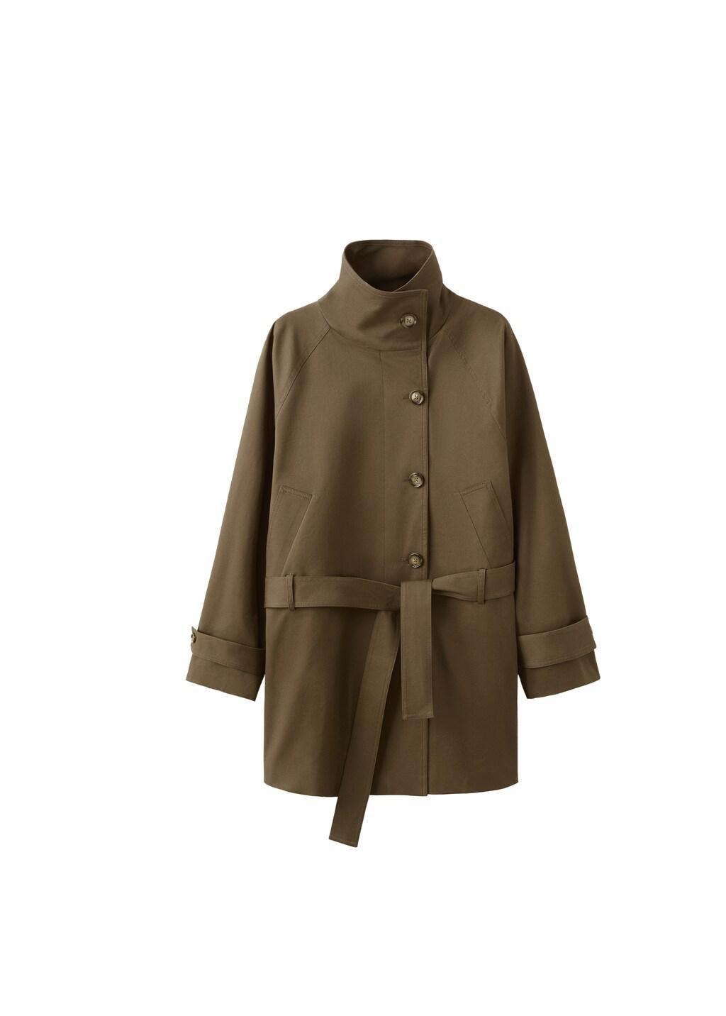 MEDIUM BROWN Funnel neck belted trench coat, Medium Brown, large image number 7