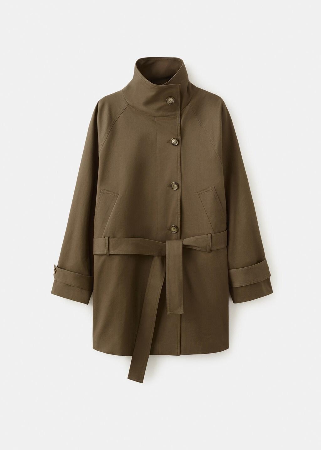 MEDIUM BROWN Funnel neck belted trench coat, Medium Brown, large image number 8