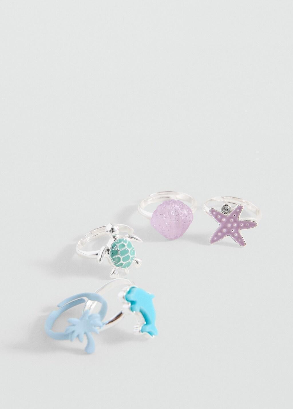 Turquoise Pack Of 5 Combined Rings, Kids Girl, Turquoise - Aqua, medium