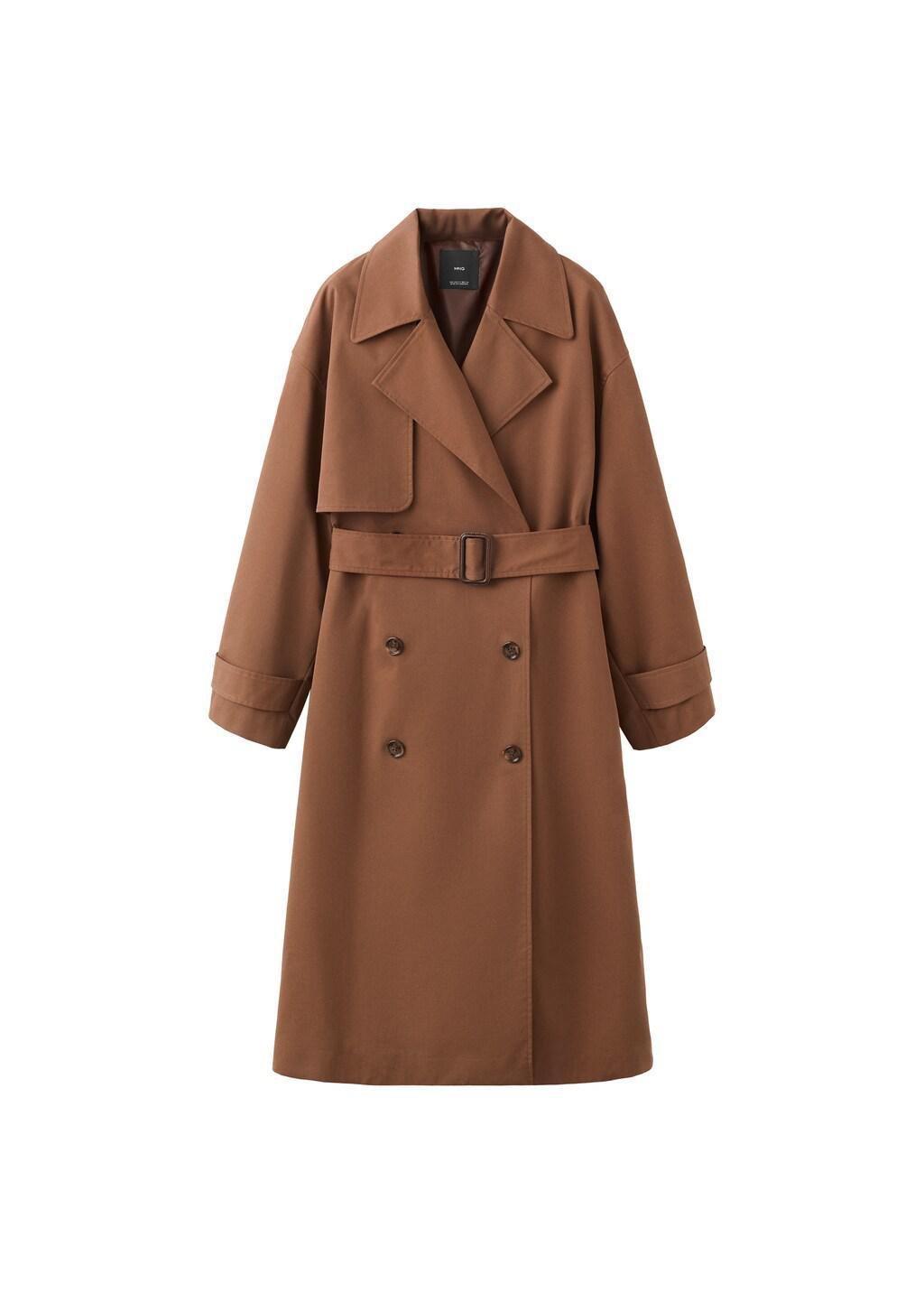Brown Long Double-Breasted Trench Coat, Brown, large image number 7
