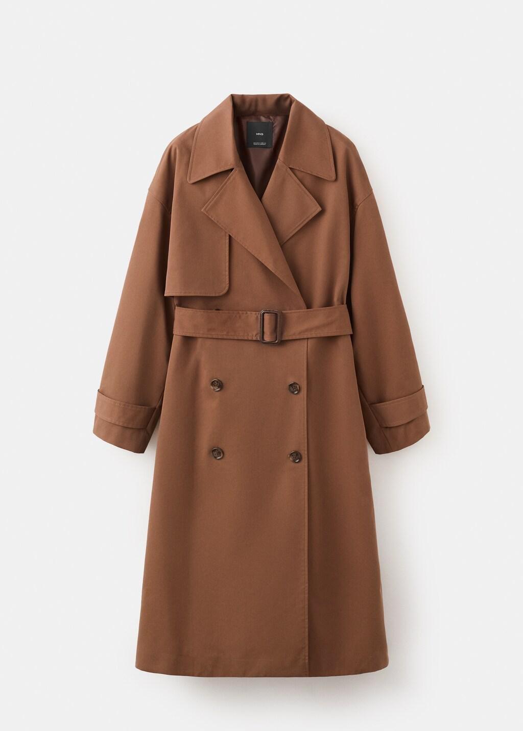 Brown Long Double-Breasted Trench Coat, Brown, large image number 8