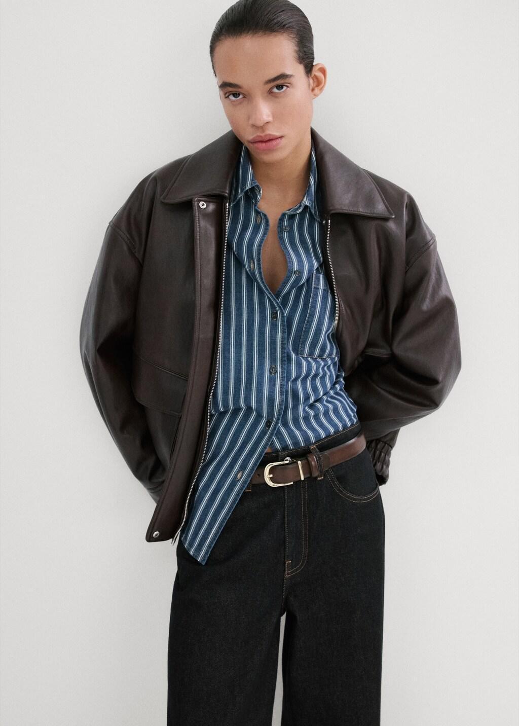 Brown Buckle Leather Belt, Dark Brown, large image number 0