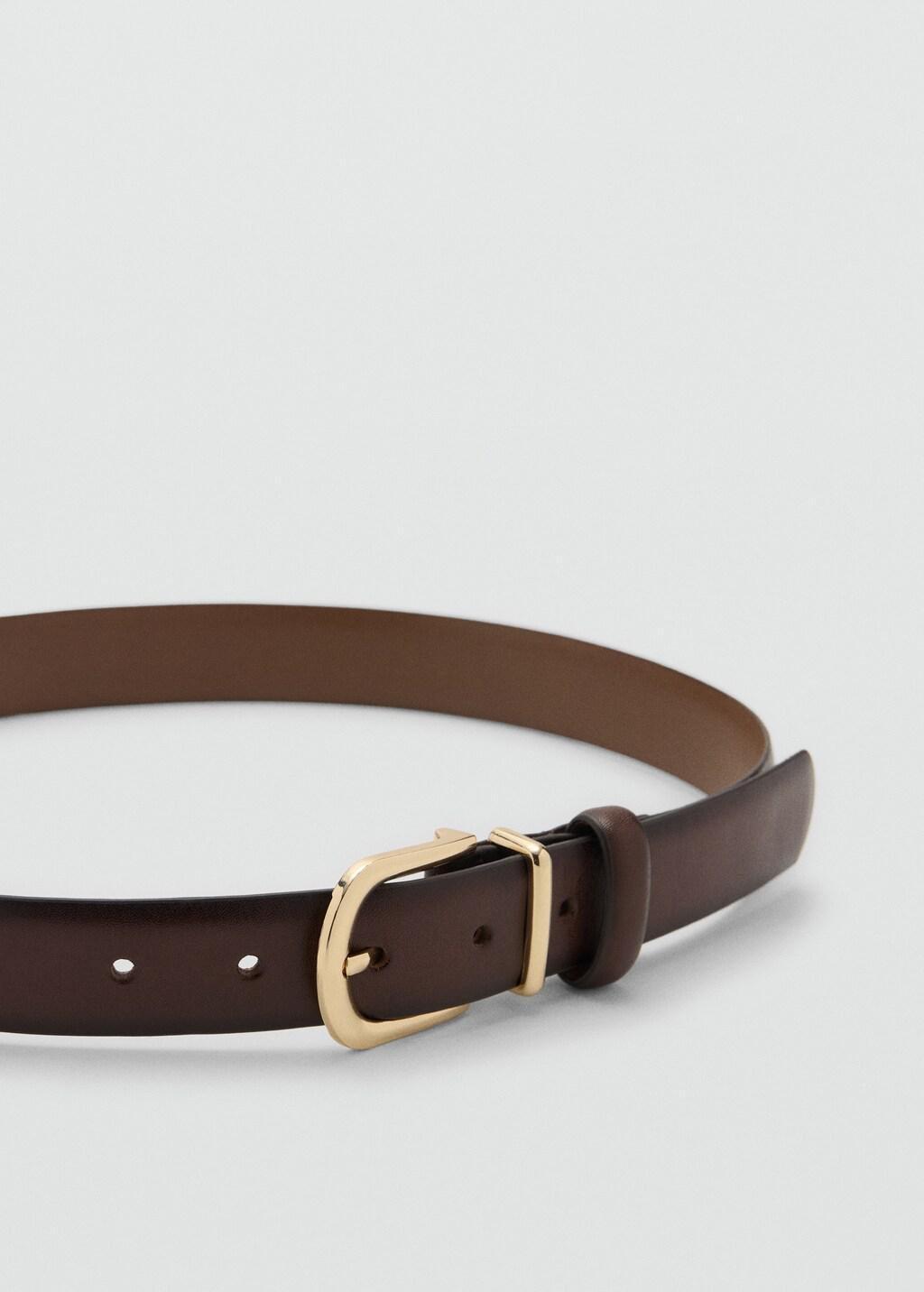 Brown Buckle Leather Belt, Dark Brown, large image number 1