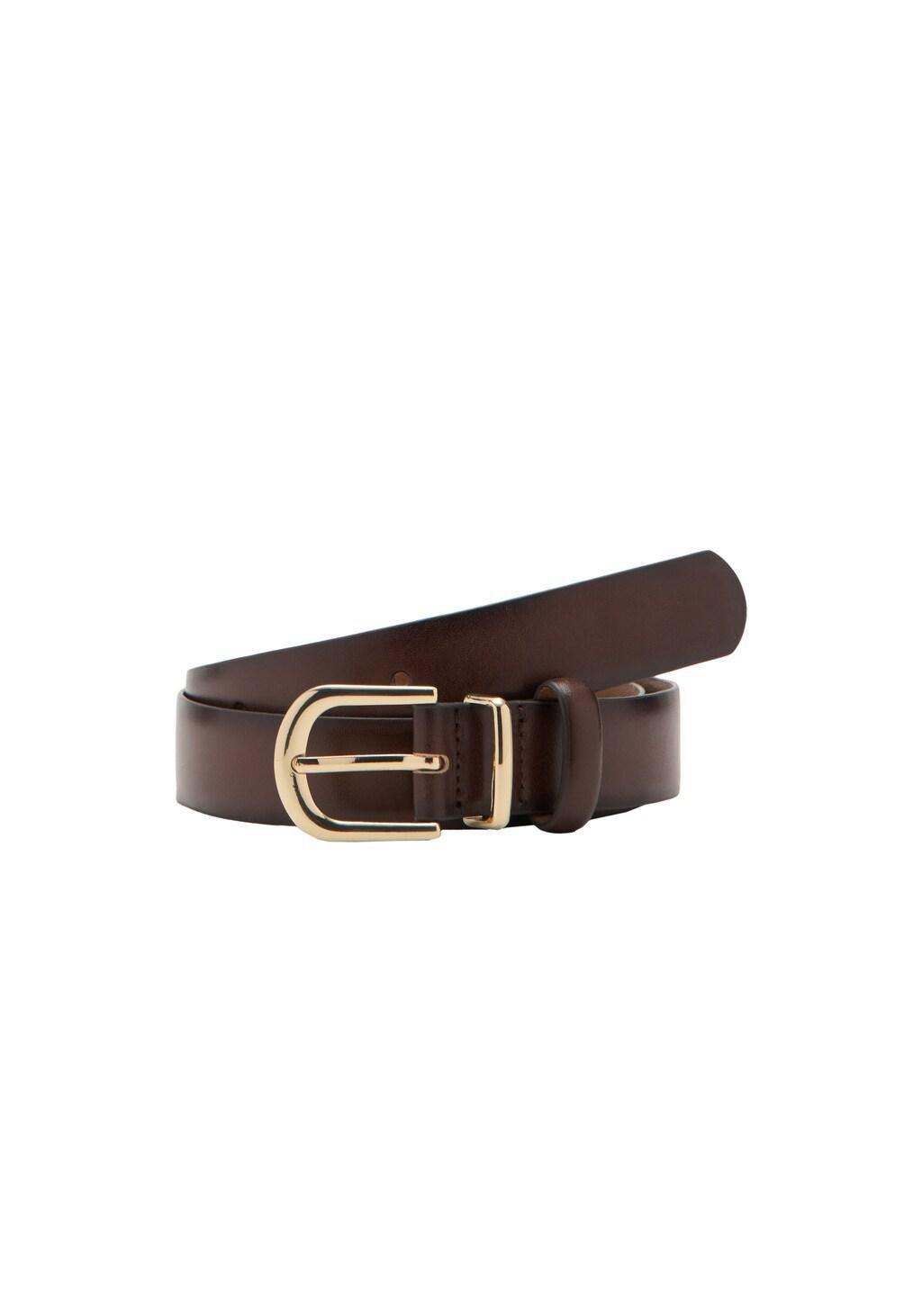 Brown Buckle Leather Belt, Dark Brown, large image number 3