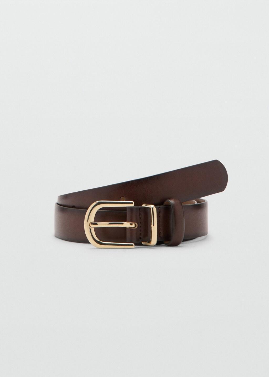 Brown Buckle Leather Belt, Dark Brown, large image number 4