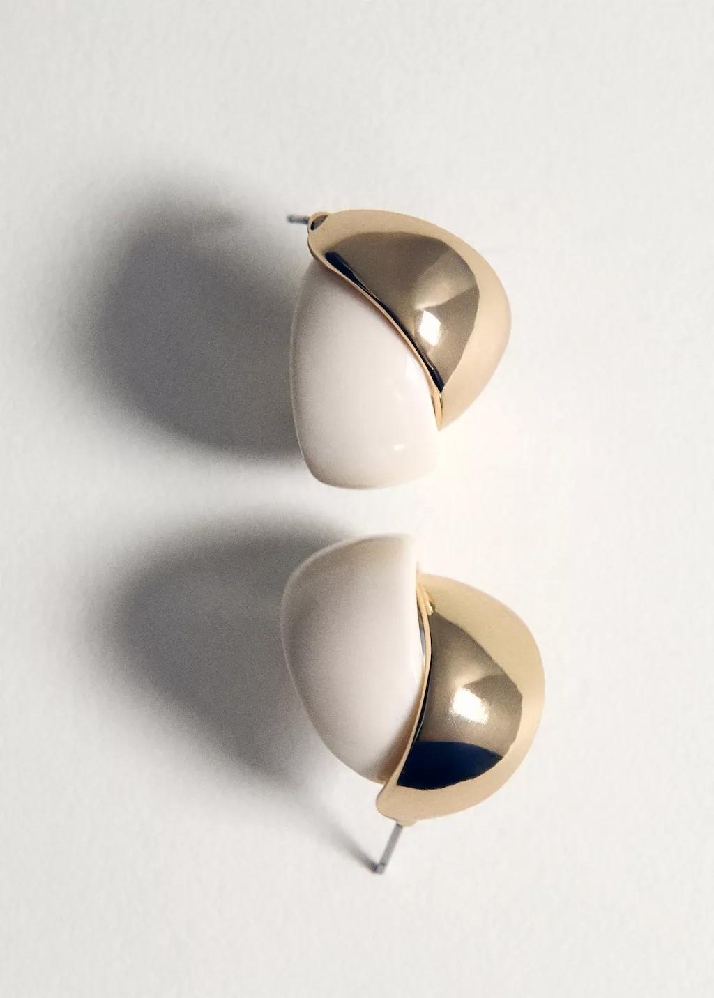 Beige Mixed Resin Earrings, Light Beige, large image number 1