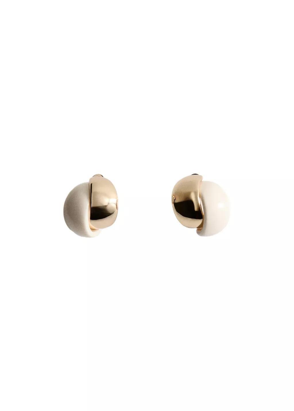 Beige Mixed Resin Earrings, Light Beige, large image number 2