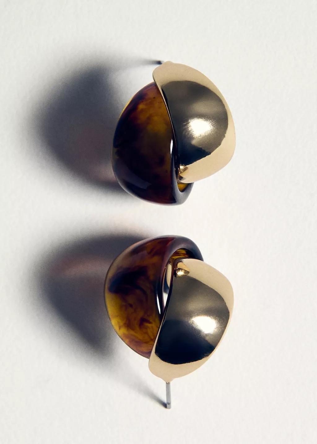 Gold Mixed Resin Earrings, Gold, medium