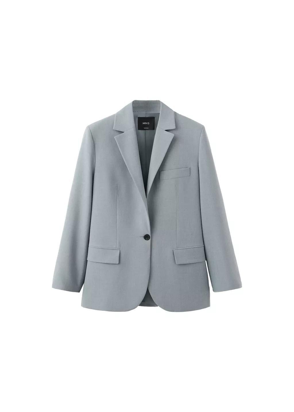 Blue Straight Suit Jacket With Lapel Pockets, Medium Blue, large image number 7