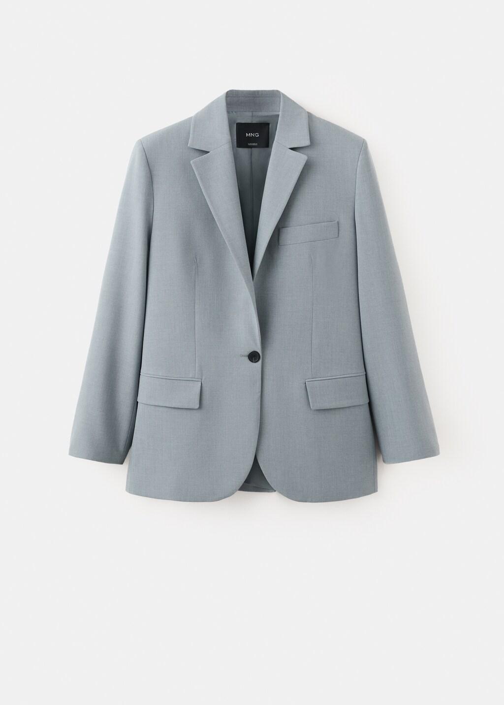 Blue Straight Suit Jacket With Lapel Pockets, Medium Blue, large image number 8