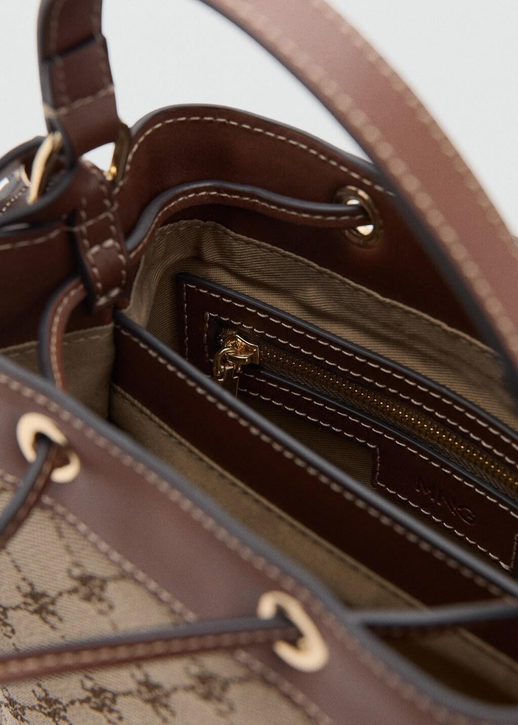 Brown Jacquard Bucket Bag With Logo, Medium Brown, medium