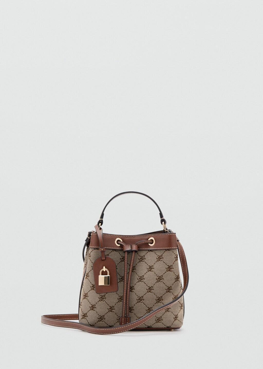 Brown Jacquard Bucket Bag With Logo, Medium Brown, large image number 3