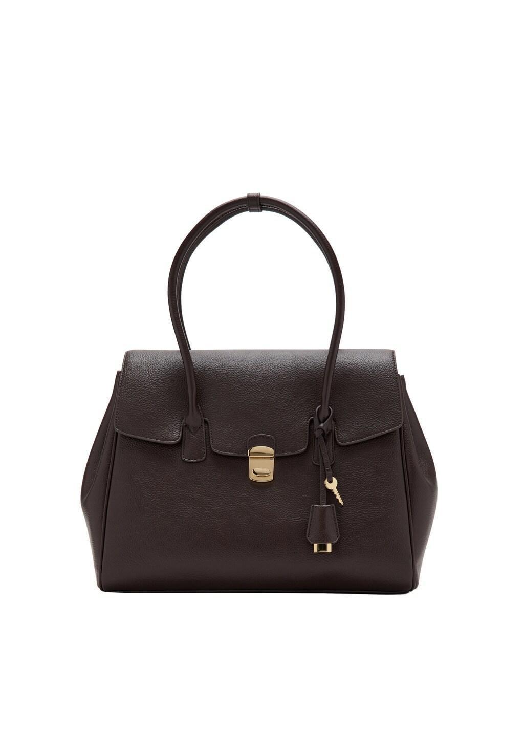 DARK BROWN Medium city handbag with flap, Dark Brown, medium