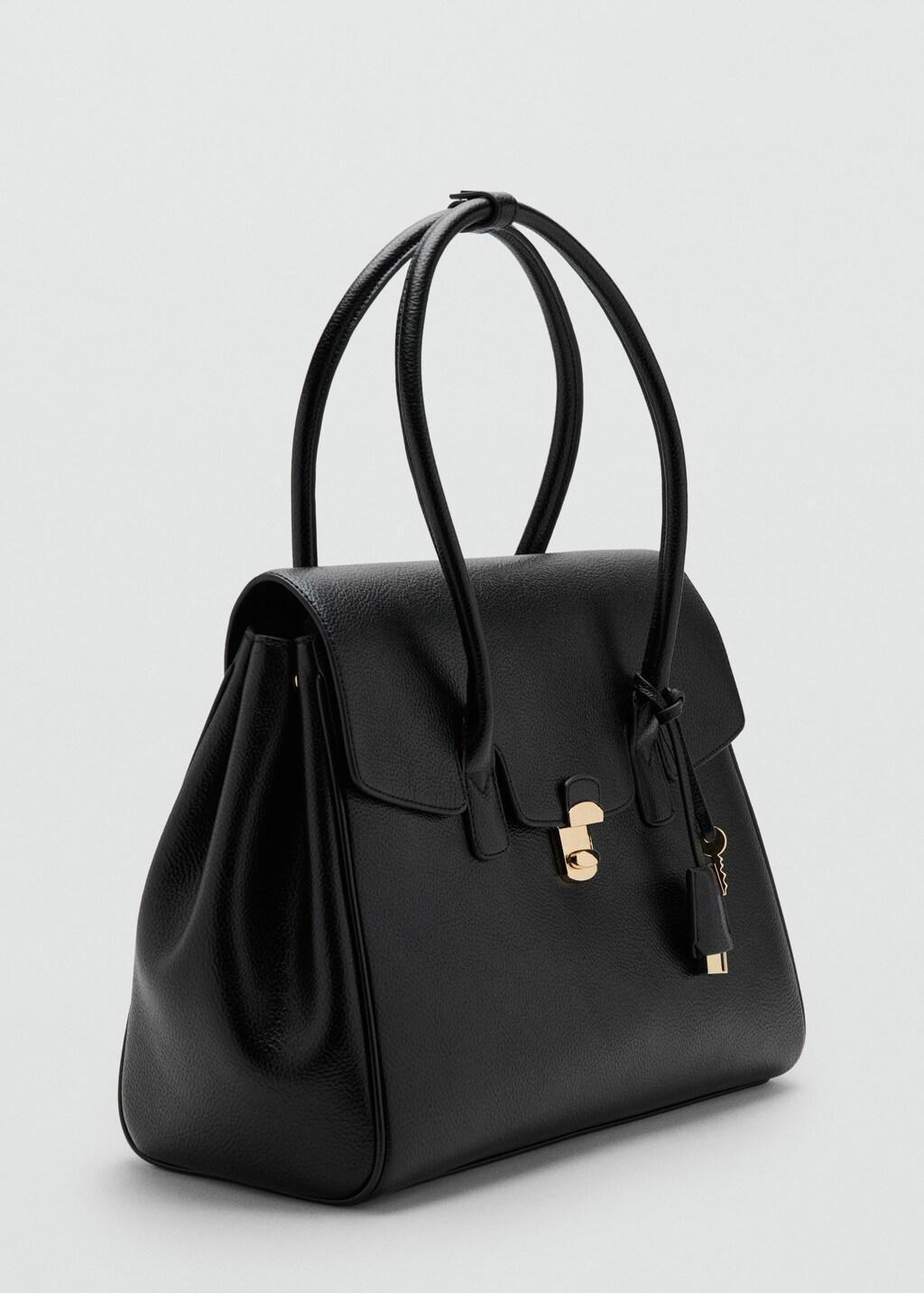 Black Medium City Handbag With Flap, Black, medium