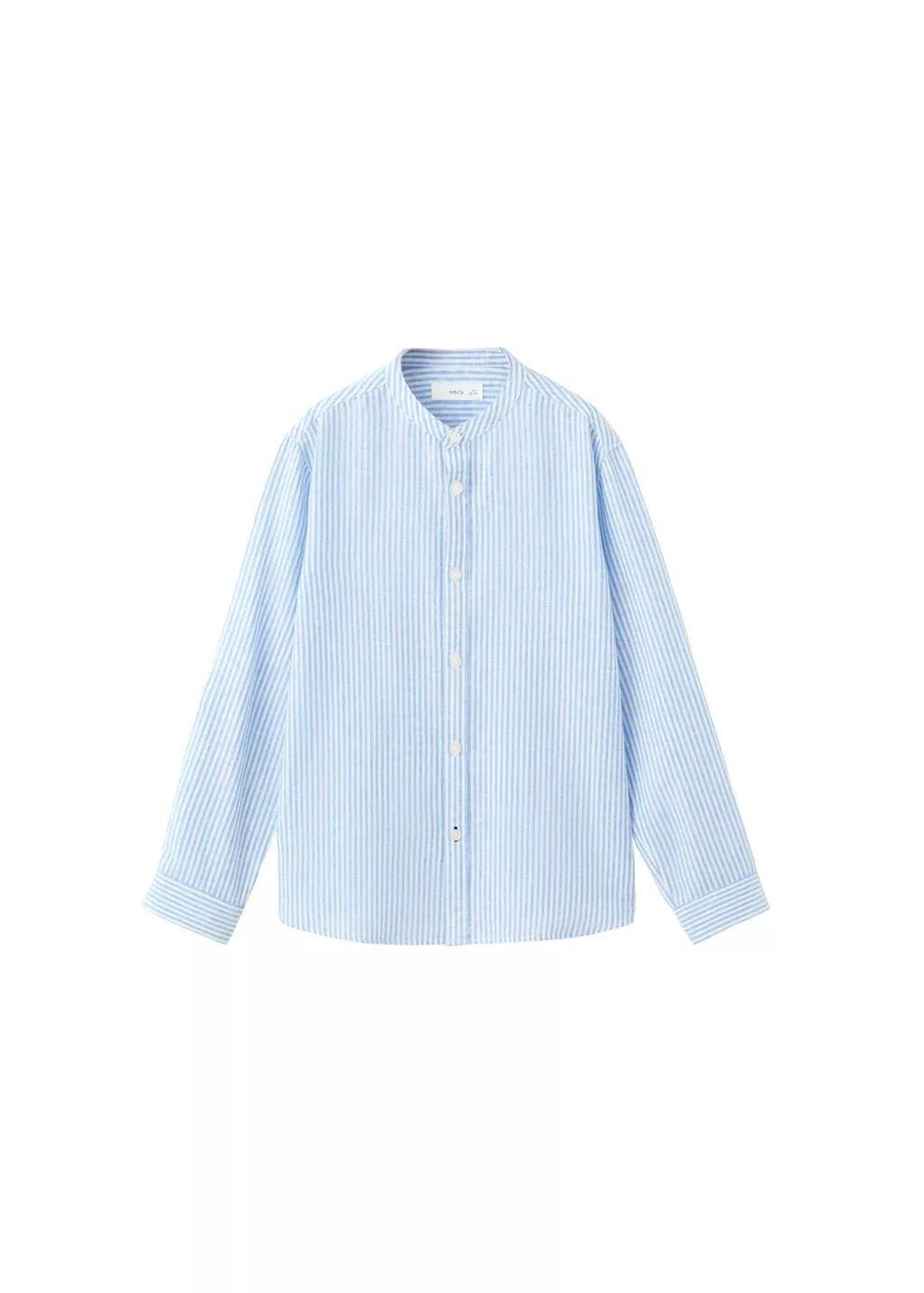 Blue Striped Linen-Blend Shirt, Kids Boys, Medium Blue, large image number 3