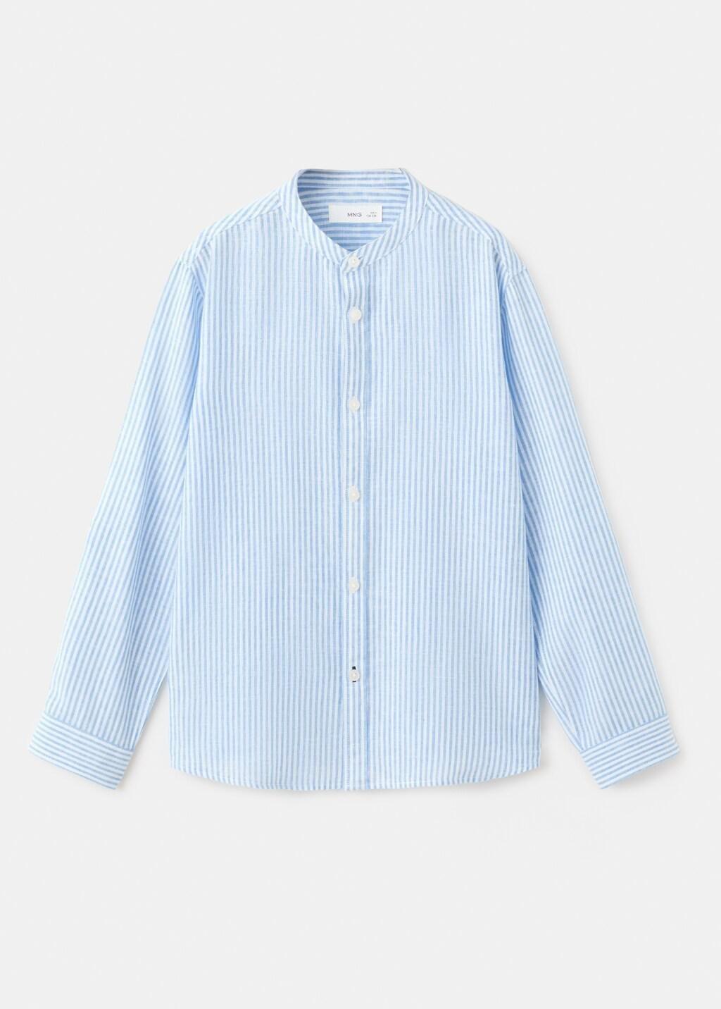 Blue Striped Linen-Blend Shirt, Kids Boys, Medium Blue, large image number 4