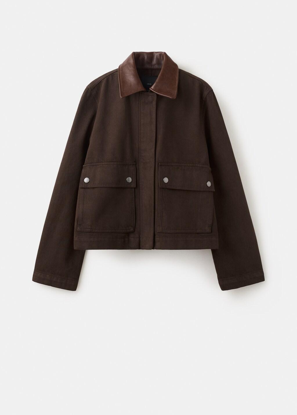 Brown Denim Parka With Contrasting Collar, Dark Brown, large image number 6