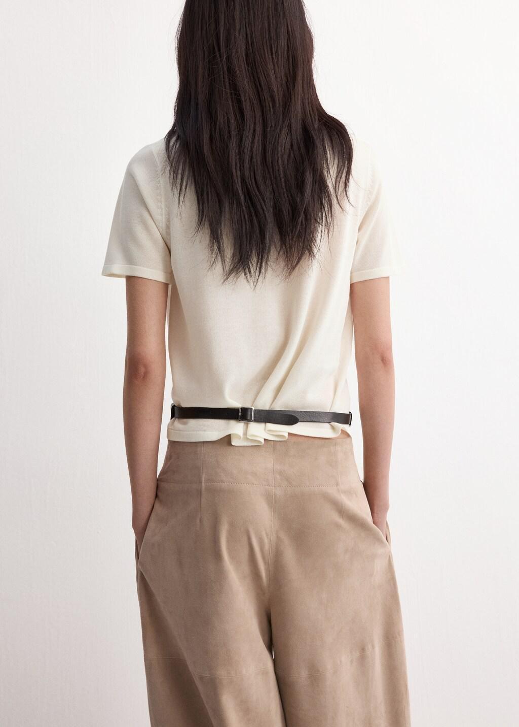 Beige Short-Sleeved Knitted Sweater, Light Beige, large image number 2