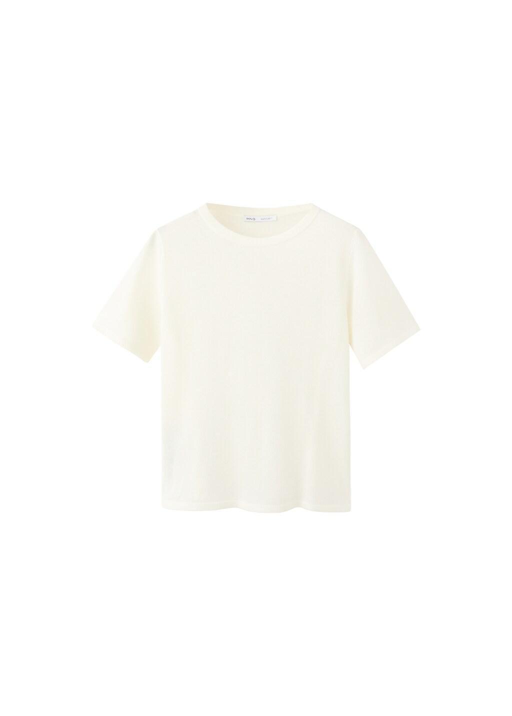 Beige Short-Sleeved Knitted Sweater, Light Beige, large image number 7