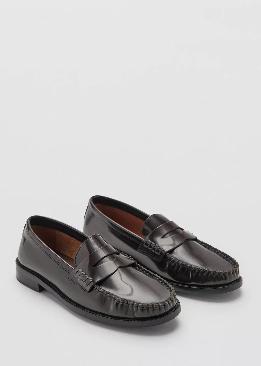 Brown Gathered Leather Moccasin, Dark Brown, medium