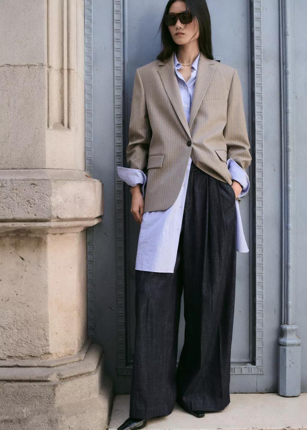 Blue Wide Leg Denim Trousers With Belt Loops, Open Blue, medium