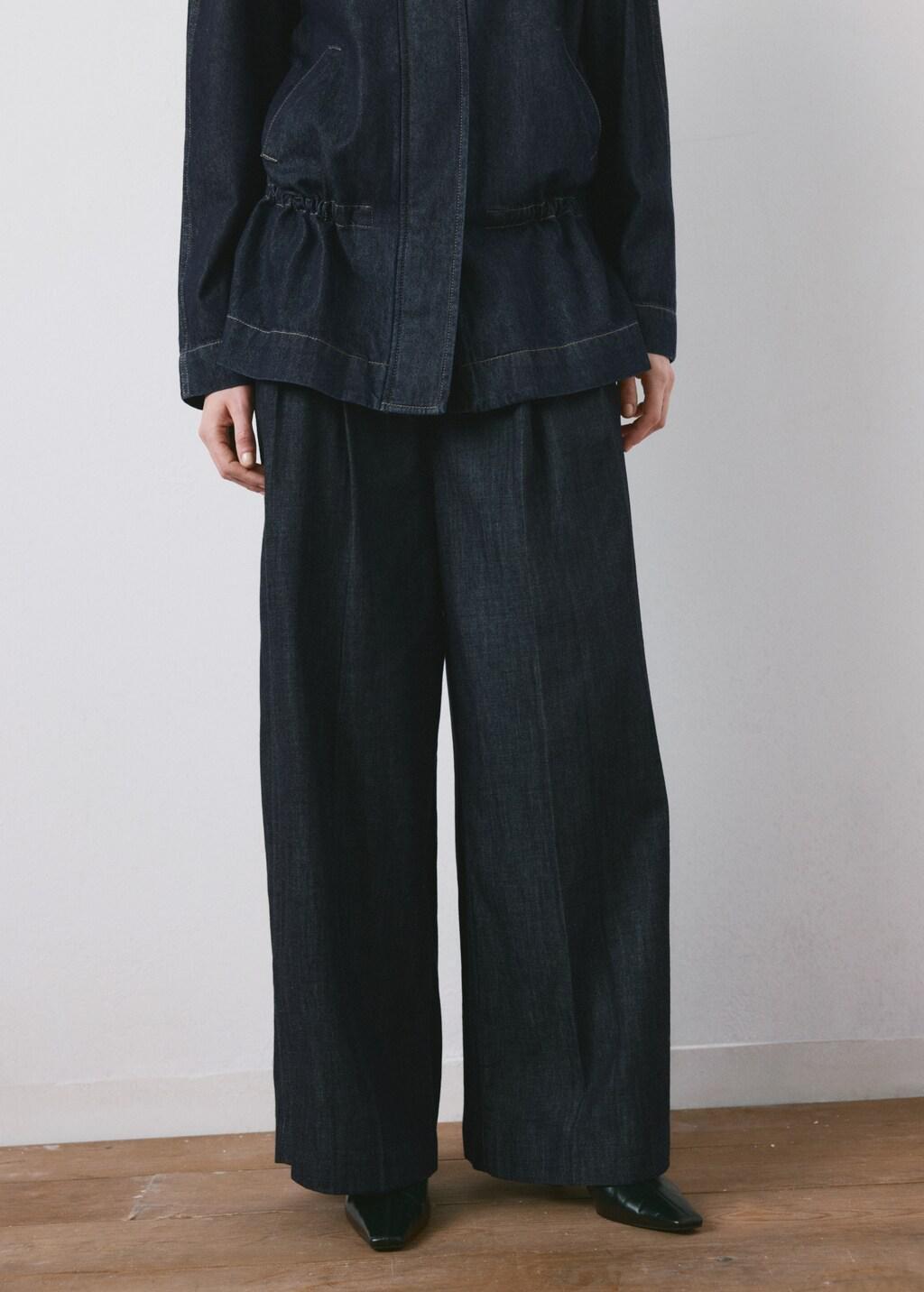 Blue Wide Leg Denim Trousers With Belt Loops, Open Blue, large image number 6